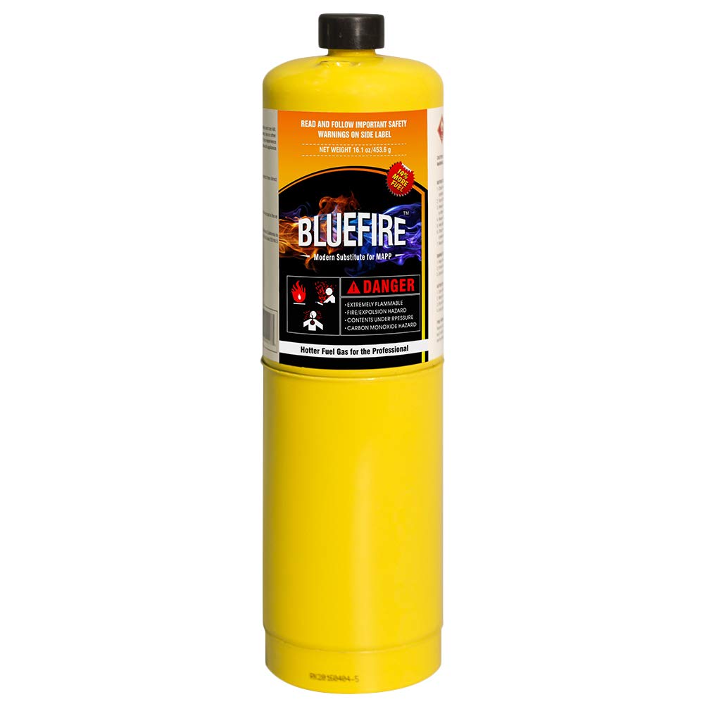 Pack of 2, 14.1 oz BLUEFIRE Modern MAPP Gas Cylinder, 99.9% High Purity Propylene Equal To MAP-PRO, Hotter than Propane! Variation of Quantity Bundles Available (2)