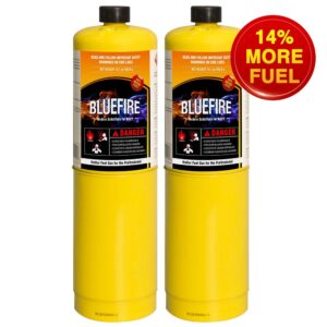 Pack of 2, 14.1 oz BLUEFIRE Modern MAPP Gas Cylinder, 99.9% High Purity Propylene Equal To MAP-PRO, Hotter than Propane! Variation of Quantity Bundles Available (2)