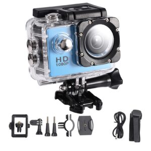 Action Camera 12MP Waterproof 30m Outdoor Sports Video Camera 1080P Full LCD Mini Camcorder with 900mAh Rechargeable Batteries and Mounting Accessories Kits(Blue)