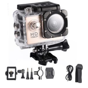 Serounder Action Camera 12MP Waterproof 30m Outdoor Sports Video Camera 1080P Full LCD Mini Camcorder with 900mAh Rechargeable Batteries and Mounting Accessories Kits(Gold)