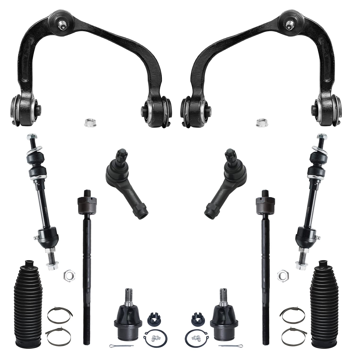 Detroit Axle - 14pc Front Suspension Kit for 4WD 2005-2008 Ford F-150, 2006-2008 Mark LT 2 Upper Control Arms with Ball Joints 2 Lower Ball Joints 2 Struts Replacement 2 Sway Bars 4 Tie Rod 2 Boot