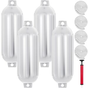 vevor boat fender 8.5 x 27 inches，ribbed twin eyes boat fender pack of 4 and pump to inflate (white, 8.5 x 27 inches) : sports & outdoors