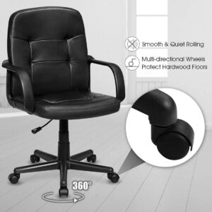 Giantex Executive Chair Mid Back Office W/Arms and Swivel Wheels, Ergonomic PU Leather for Home Office Use Computer Desk Task Chair