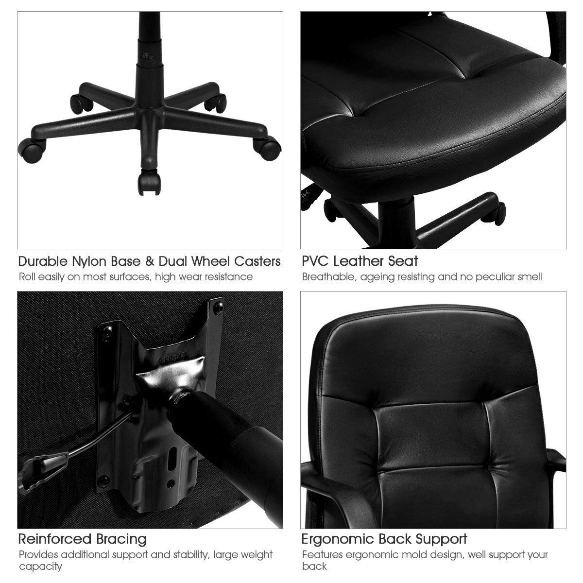 Giantex Executive Chair Mid Back Office W/Arms and Swivel Wheels, Ergonomic PU Leather for Home Office Use Computer Desk Task Chair