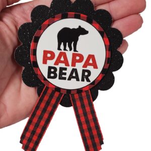 Papa Bear Daddy to Be Pin Buffalo Plaid Baby Shower for dad to wear at Gender Reveal, Red & Black Pin, Baby Sprinkle