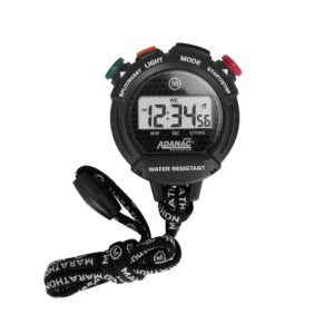 marathon adanac 8000 digital stopwatch timer, black - high precision accuracy to 1/100th seconds - includes backlight - water, dust & shock resistant - 40” lanyard included