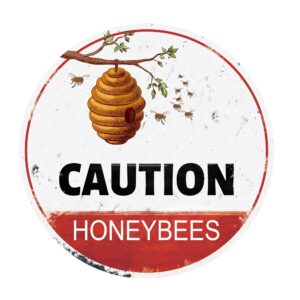 Caution Honeybees Metal Sign for Garden Farm Orchard Garage Home Decor Outdoor Signs Garage Home