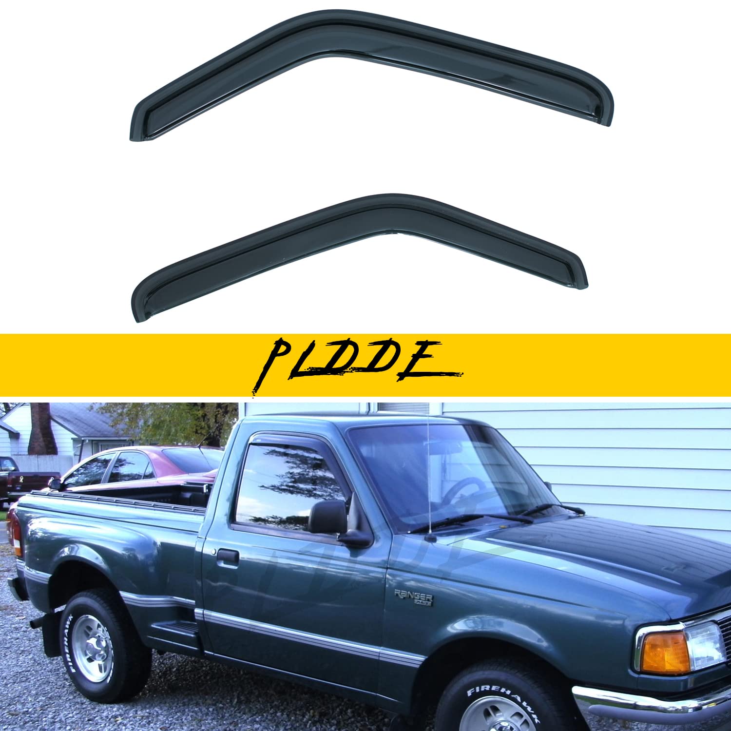 PLDDE 2 pcs in-Channel Window Visors Compatible with 93-11 Ford Ranger 94-10 Mazda B2300/B2500/B3000/B4000 Regular & Extended Cab Front Doors Sun/Rain Guard Window Visors 2-Door Dark Smoke