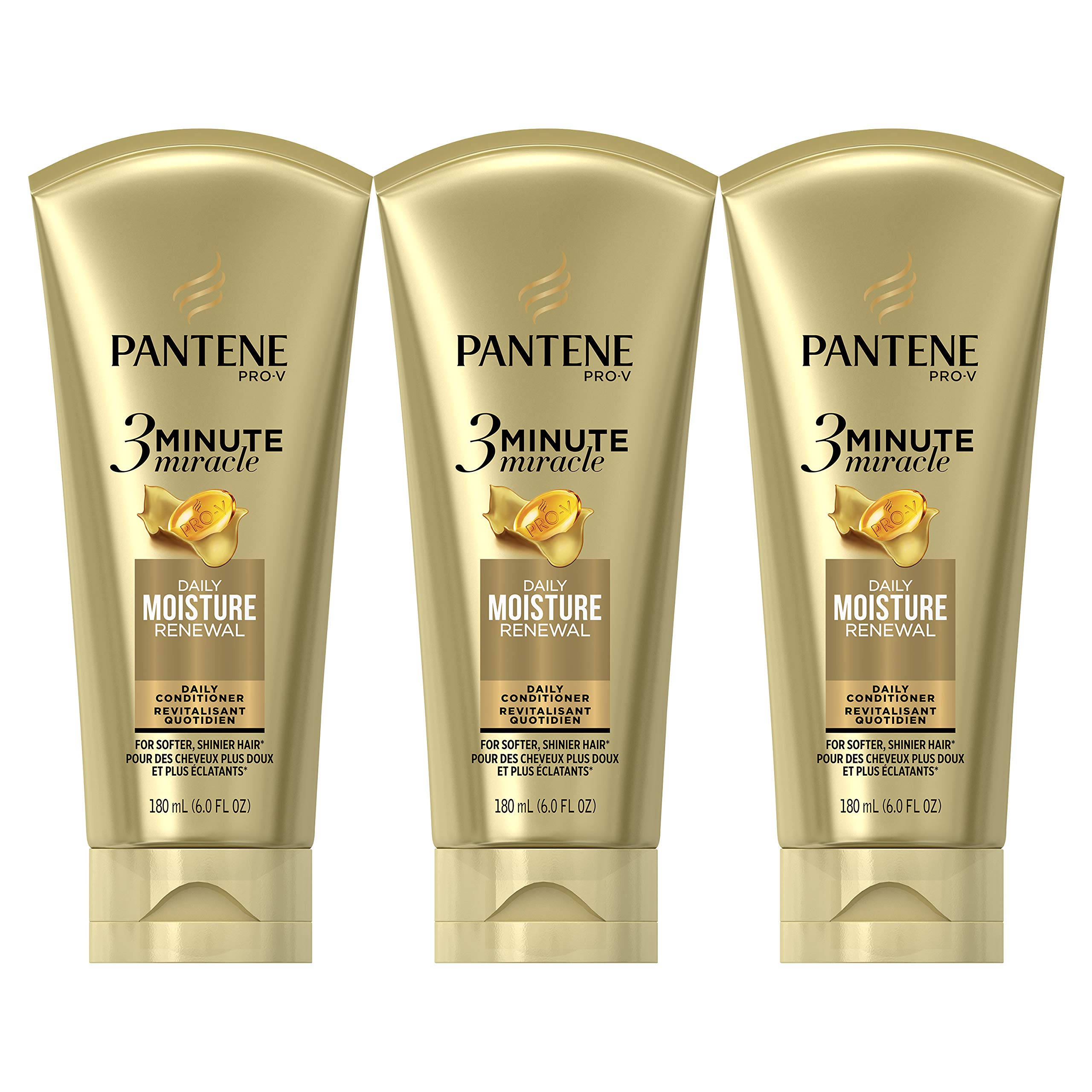 Pantene, Conditioner, Pro-V Daily Moisture Renewal for Dry Hair, 3 Minute Miracle, 6 Fl Oz (Pack of 3)