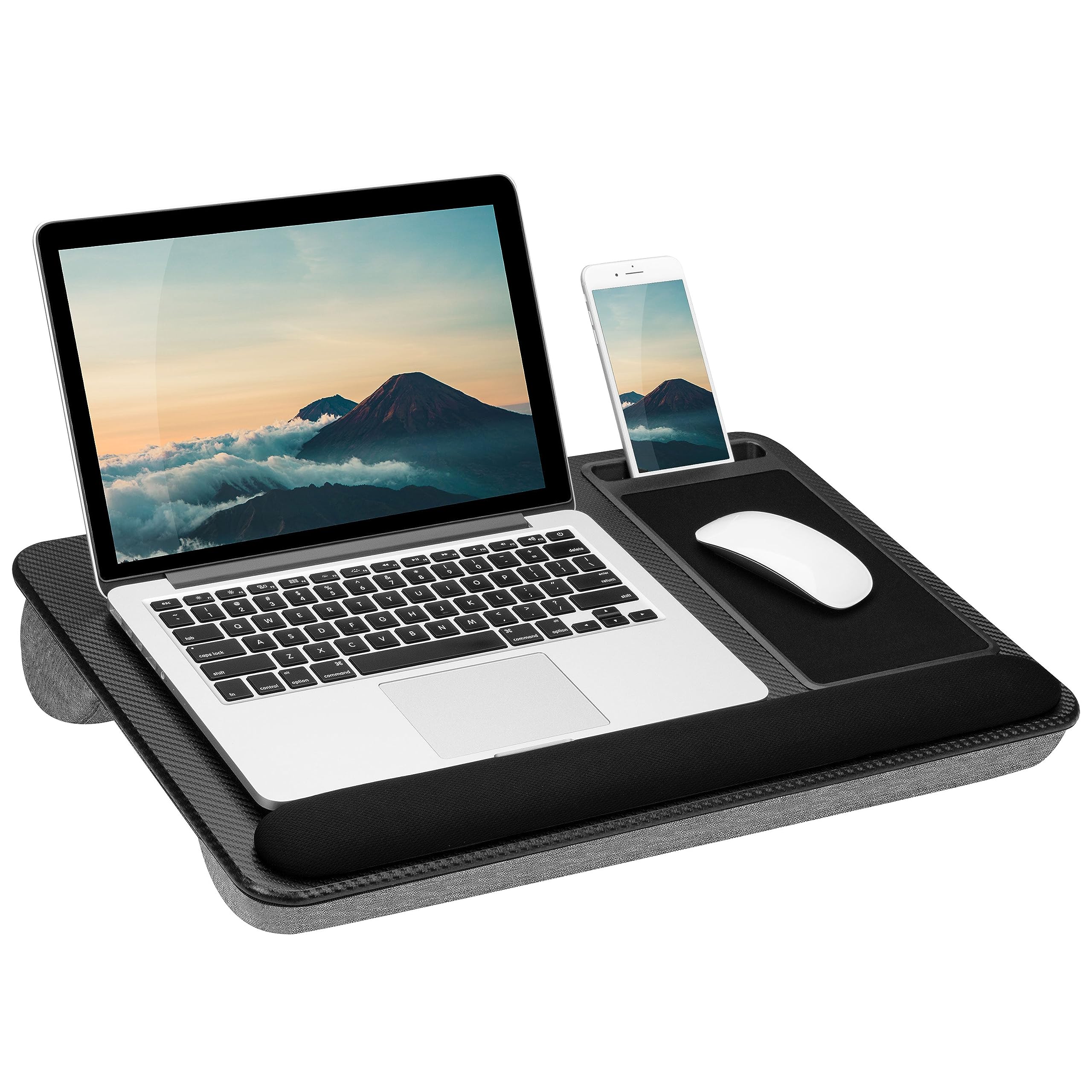 LAPGEAR Home Office Pro Lap Desk with Wrist Rest, Mouse Pad, and Phone Holder - Black Carbon - Fits up to 15.6 Inch Laptops - Style No. 91598