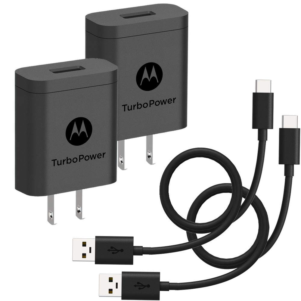 [2-Pack] Motorola TurboPower 18 QC3.0 Chargers with Long 6.6 ft USB-A to USB-C Cables for Moto Z, Z2, Z3, X4, Motorola One, One Power, G7, G7 Play, G7 Plus,G6, G6 Plus [NOT for G6 Play]