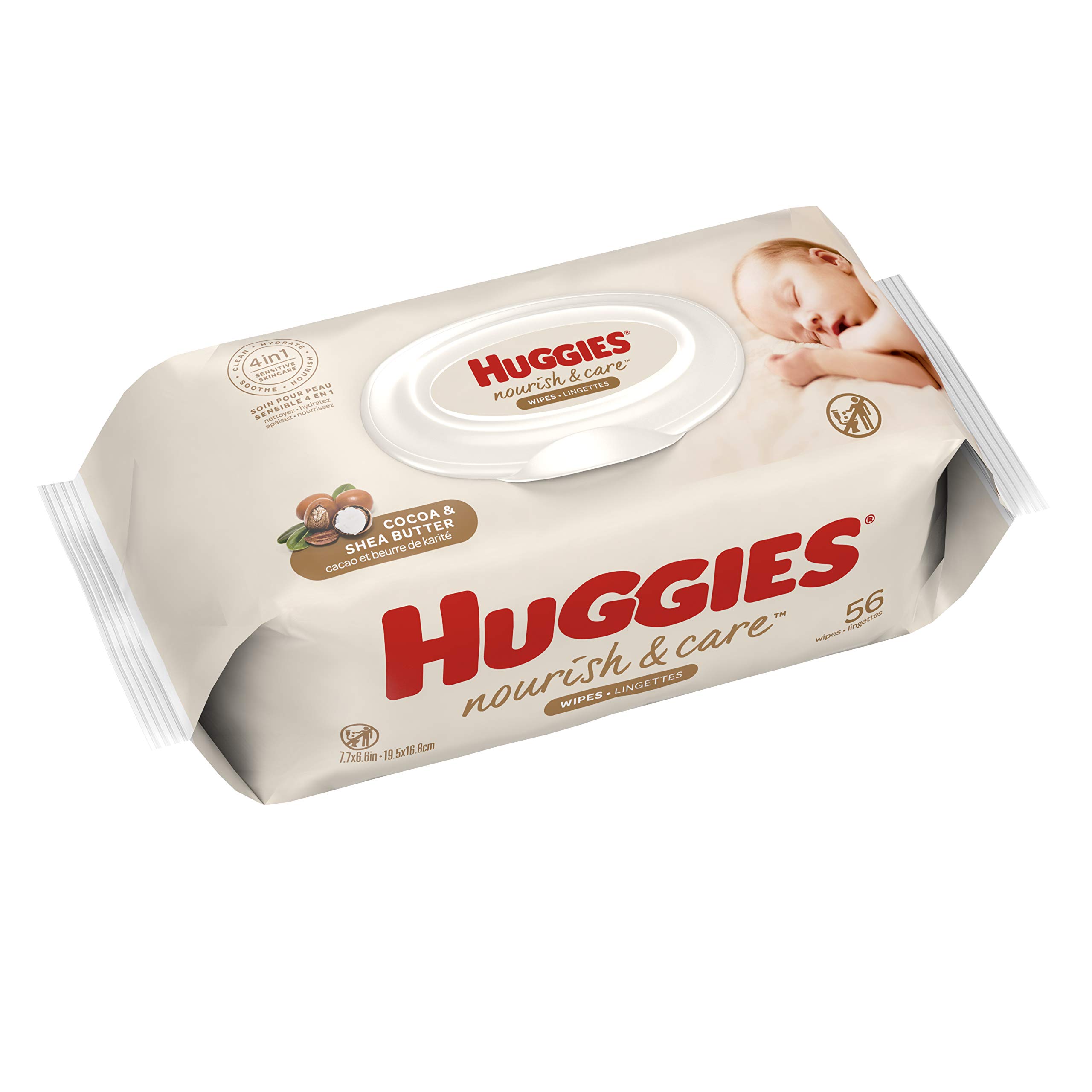 Huggies Nourish & Care Baby Wipes, Sensitive Skincare, Scented, Water-Based, 56 Count