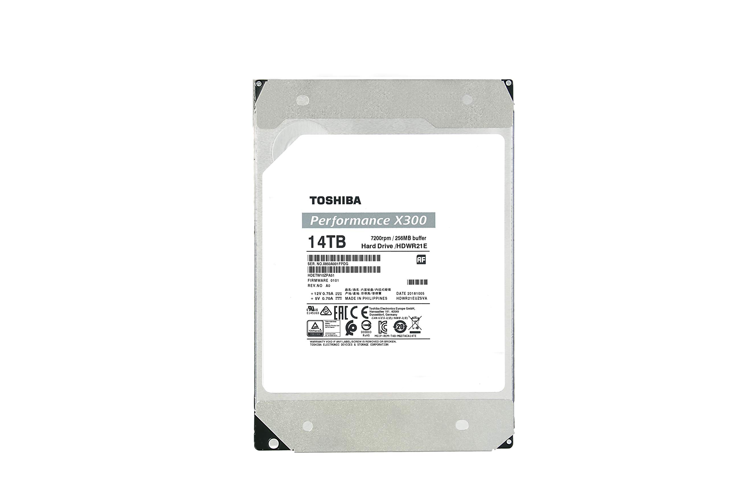 Toshiba X300 14TB Performance & Gaming 3.5-Inch Internal Hard Drive - CMR SATA 6 Gb/s 7200 RPM 256 MB Cache - HDWR21EXZSTA