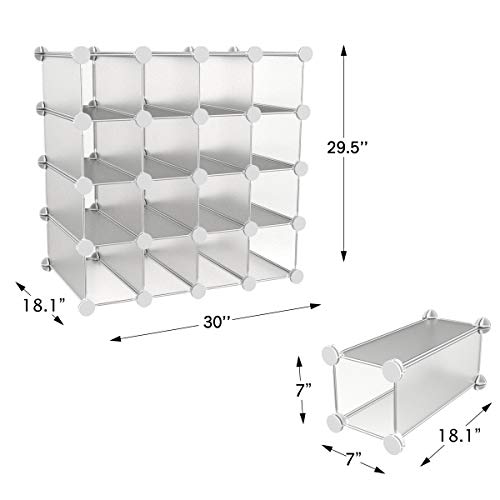 Lavish Home Piece 16 Cube Interlocking, Customizable, Stackable Modular Cubby Shelving for Organization and Storage (White), (L) 30” x (W) 18.1” x (H) 29.5