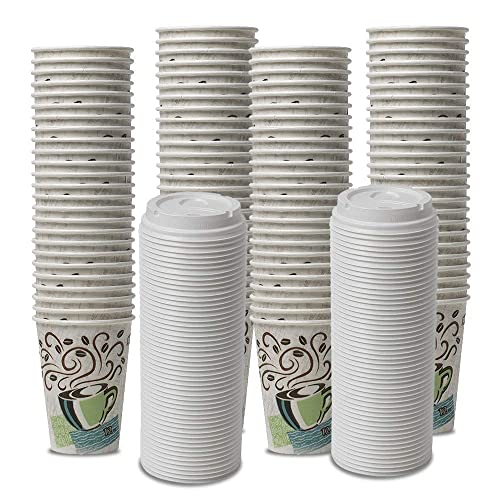 Dixie PerfecTouch WiseSize Coffee Design Insulated Paper Cup, 16oz Cups and Lids Bundle (16 oz, 150 Cups, 150 Lids)