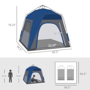 Outsunny Camping Tents 4 Person Pop Up Tent Quick Setup Automatic Hydraulic Family Travel Tent w/Windows, Doors Carry Bag Included, Blue