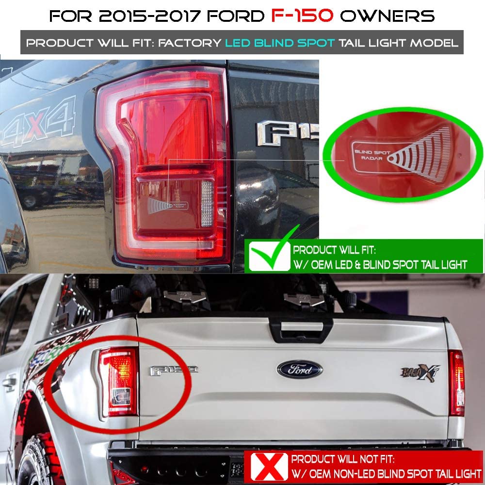 ACANII - For 2015 2016 2017 Ford F150 Truck w/Blind Spot Sensor Red Clear Full LED Light Tube Tail Lights Brake Lamps