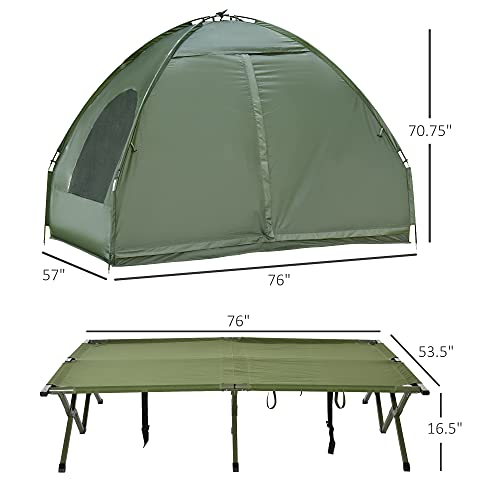 Outsunny 2 Person Foldable Camping Cot with Tent, Bedspread and Thick Air Mattress, 4-in-1 Elevated Camping Bed Tent for Outdoor Hiking, Picnic, Travel