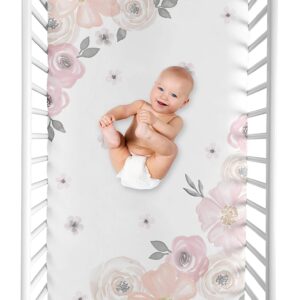 Sweet Jojo Designs Blush Pink, Grey and White Photo Op Baby or Toddler Fitted Crib Sheet for Watercolor Floral Collection