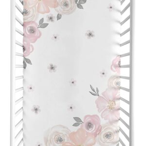 Sweet Jojo Designs Blush Pink, Grey and White Photo Op Baby or Toddler Fitted Crib Sheet for Watercolor Floral Collection