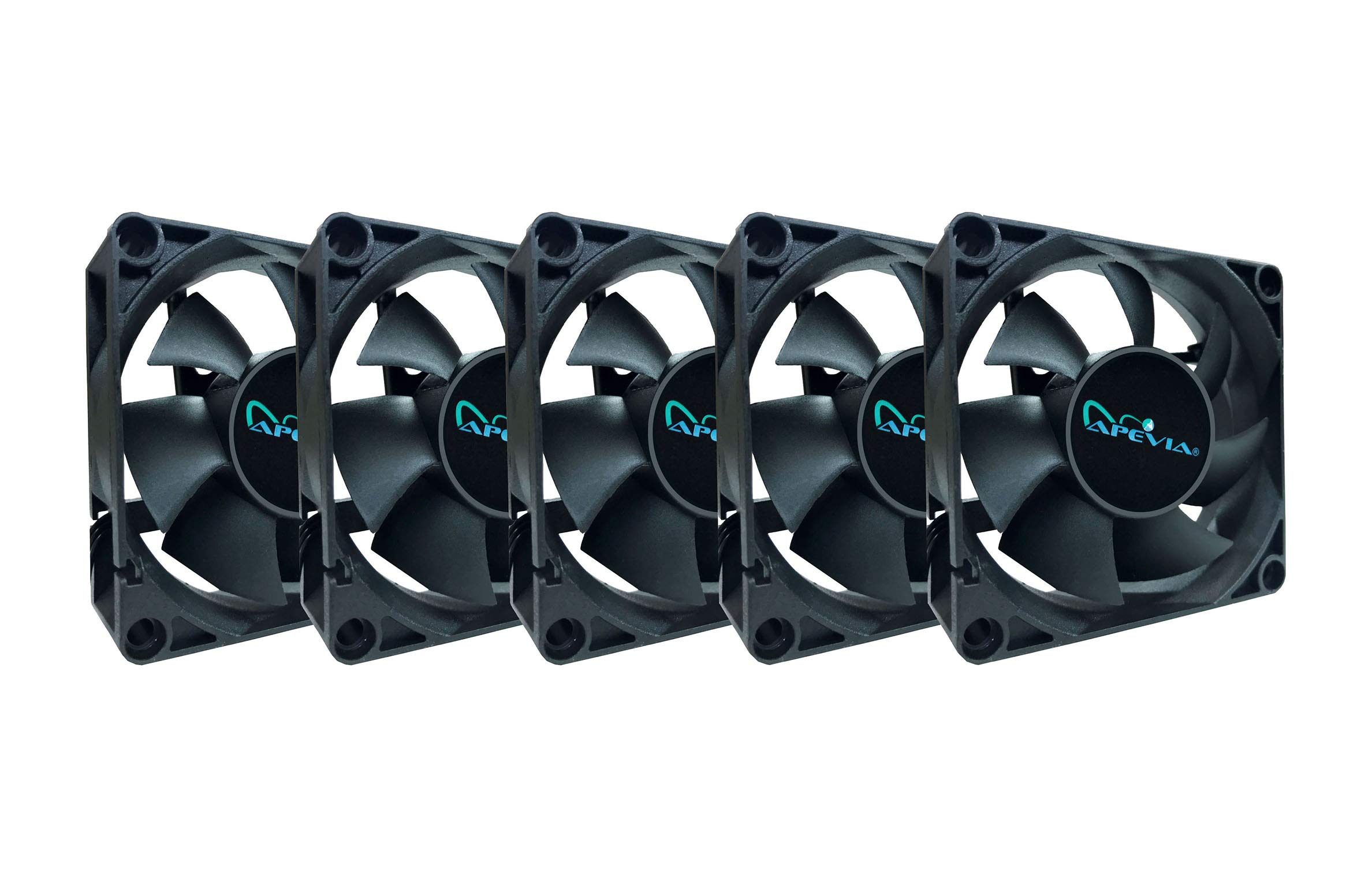 Apevia CF7025S-5 (5 Pk) 70mm x 70mm x25mm Black Case Fan W/4PIN Molex + 3PIN Motherboard Adapter