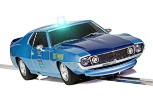 scalextric amc javelin alabama state trooper 1:32 police slot race car with working siren c4058, blue