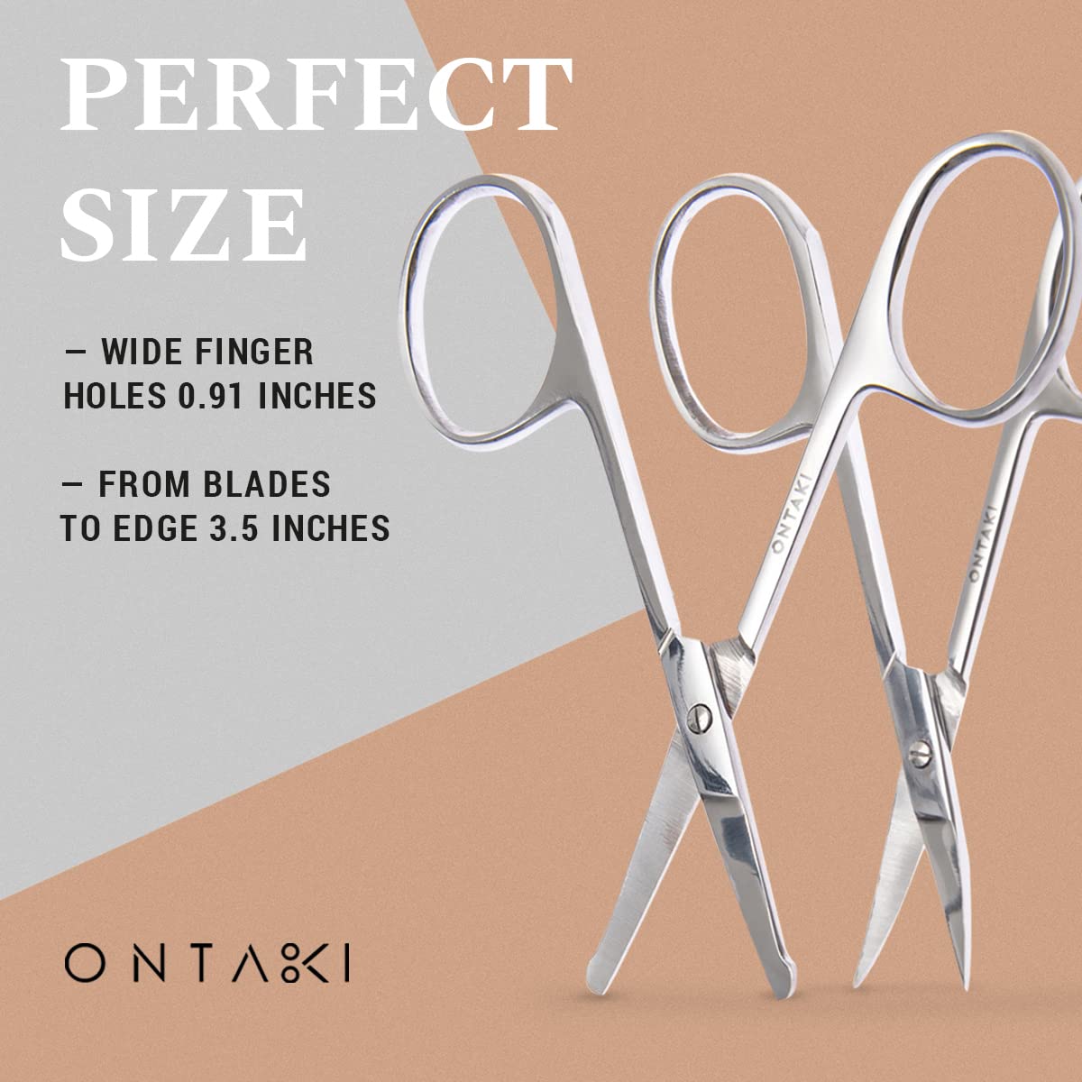 ONTAKI Curved and Rounded Facial Hair Scissors for Men - Mustache, Nose Hair & Beard Trimming Scissors, Safety Use for Eyebrows, Eyelashes, and Ear Hair - Professional Stainless Steel (Silver)