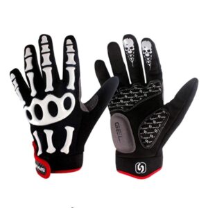 Runspeed Cycling Gloves Skull Bone Skeleton Motorcycle Mountain Bike Road Racing Bicycle Shockproof Gel Pad Riding Touch Recognition Full Finger Men Women Work Glove (Black/White, Large)