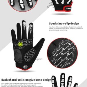 Runspeed Cycling Gloves Skull Bone Skeleton Motorcycle Mountain Bike Road Racing Bicycle Shockproof Gel Pad Riding Touch Recognition Full Finger Men Women Work Glove (Black/White, Large)
