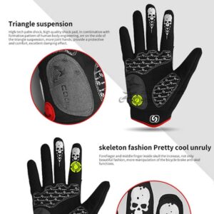 Runspeed Cycling Gloves Skull Bone Skeleton Motorcycle Mountain Bike Road Racing Bicycle Shockproof Gel Pad Riding Touch Recognition Full Finger Men Women Work Glove (Black/White, Large)