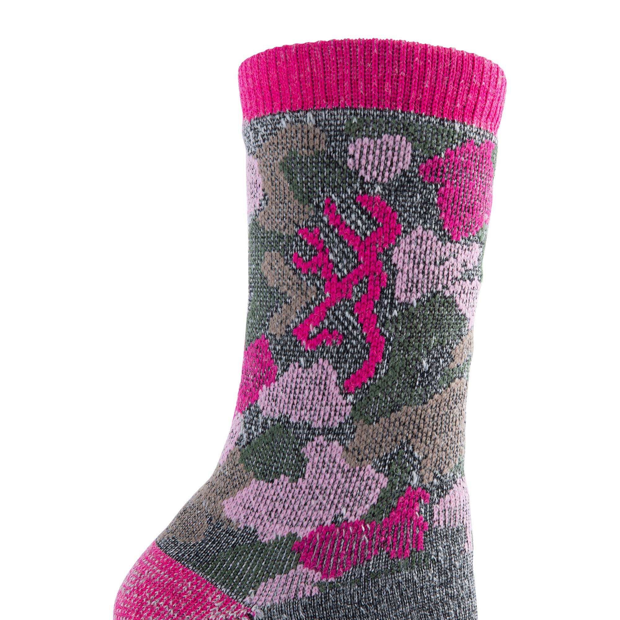 Browning Women's Everyday Wool Camo Socks | Fuchsia Camo | Gray Marl Fuchsia | Medium 2 Pack