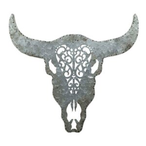 parisloft metal galvanized bull skull head wall decor 3d faux cow skull sculpture decoration,rustic wall decor 20''x1.1''x18''