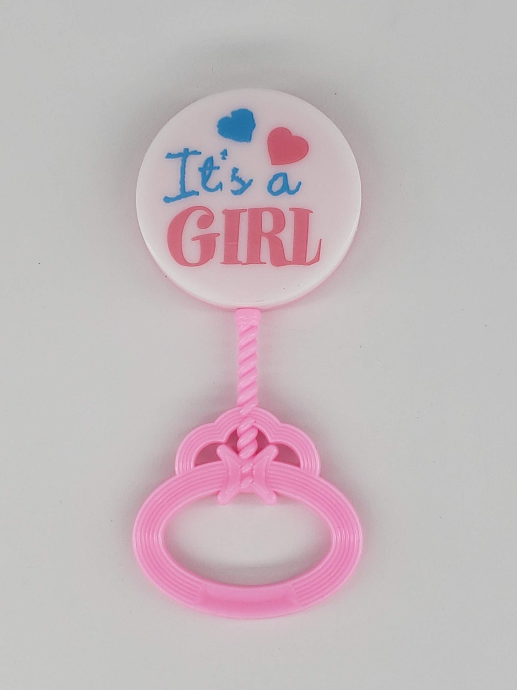 12X Baby Shower Favors Party Decoration It's a Girl & It's a Boy Mini Rattles (Pink Falt Rattle)