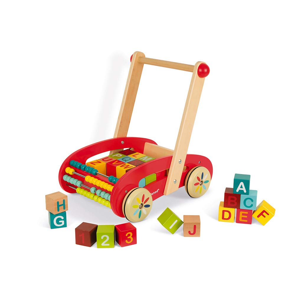 Janod Wooden ABC Buggy Cart with 30 Blocks - Ages 1+ - J05379