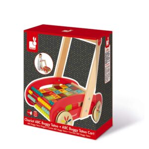 Janod Wooden ABC Buggy Cart with 30 Blocks - Ages 1+ - J05379