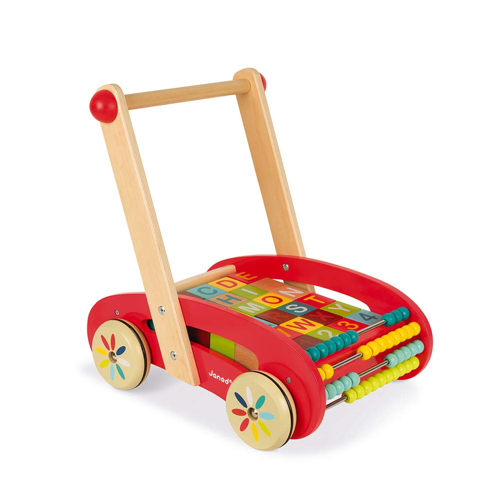 Janod Wooden ABC Buggy Cart with 30 Blocks - Ages 1+ - J05379