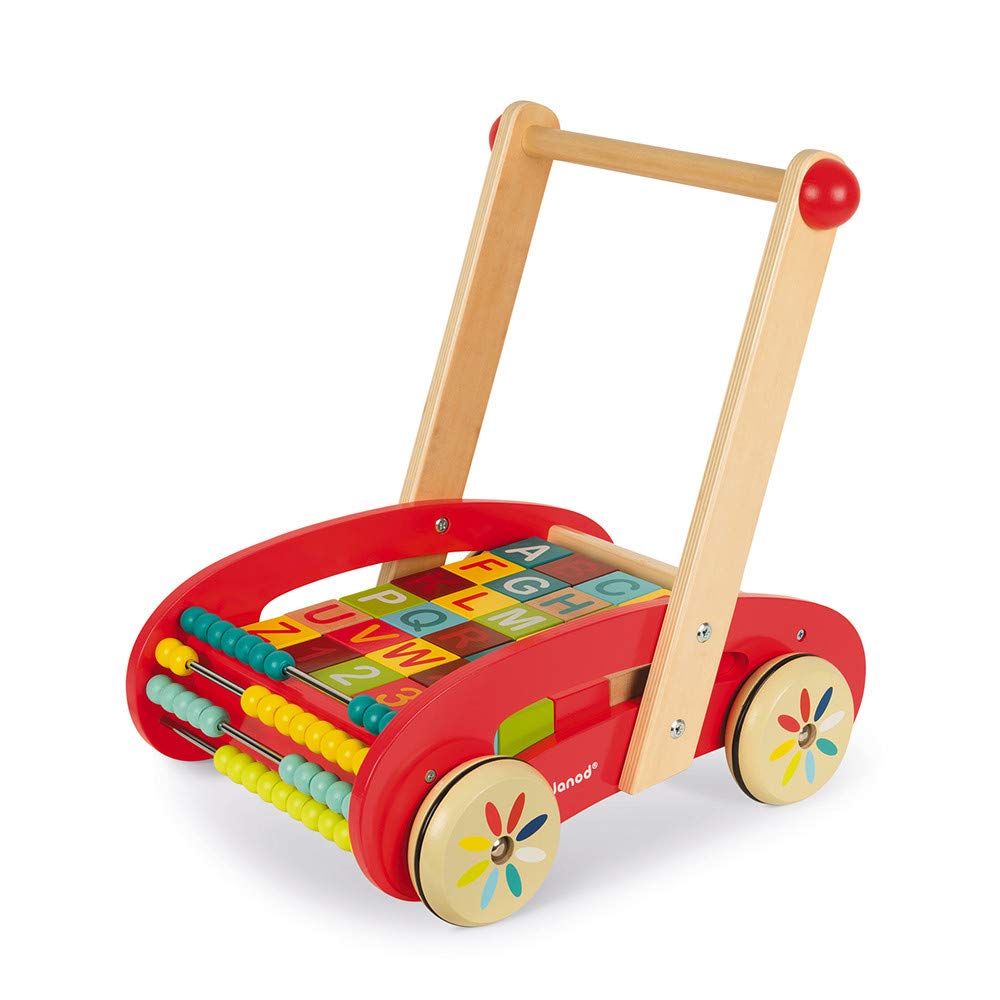 Janod Wooden ABC Buggy Cart with 30 Blocks - Ages 1+ - J05379