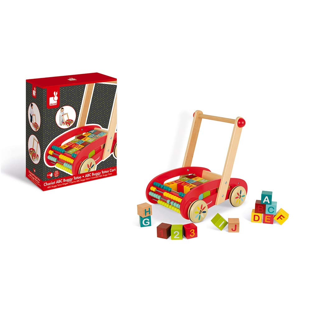 Janod Wooden ABC Buggy Cart with 30 Blocks - Ages 1+ - J05379