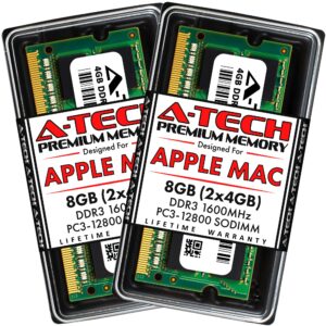 A-Tech 8GB Kit (2x4GB) RAM for Apple MacBook Pro (Mid 2012), iMac (Late 2012, Early/Late 2013, Late 2014, Mid 2015), Mac Mini (Late 2012) | DDR3 1600MHz PC3-12800 SODIMM 204-Pin Memory Upgrade