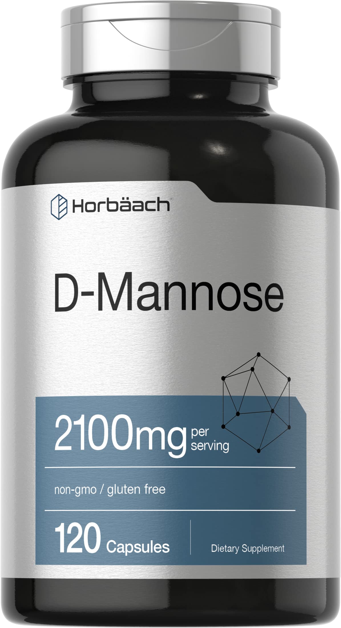 Horbäach D-Mannose | 2100mg | 120 Capsules | Highest Potency | Non-GMO & Gluten Free Supplement