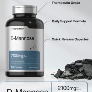 Horbäach D-Mannose | 2100mg | 120 Capsules | Highest Potency | Non-GMO & Gluten Free Supplement