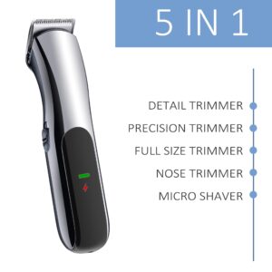 Electric Mustache and Beard Trimmer, 5 in 1 Fast Charge, Cordless Rechargeable Personal Grooming Set for Men and Women with Precision, Foil, Nose Hair Trimmer RCF-1523 (Gun Metal)