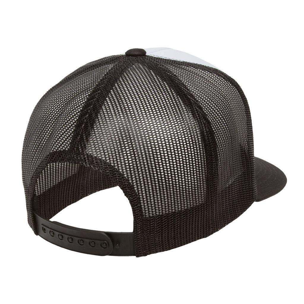 Yupoong 6006 Flatbill Trucker Mesh Snapback Hat with NoSweat Hat Liner (White Front/Black, 1)