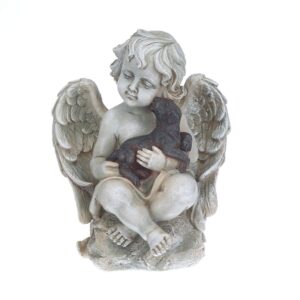 topadorn angel wings with a little dog in arms angel resin statue, angel figurine tabletop decor angel pray design display