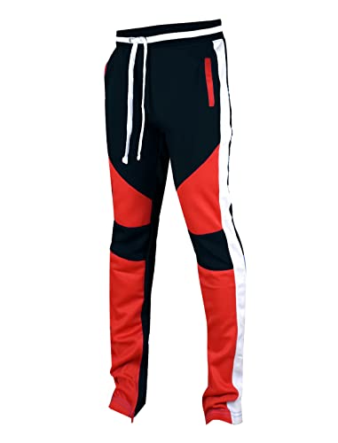 SCREENSHOTBRAND-P41901 Mens Activewear Premium Slim Fit Track Pants - Athletic Jogger Color Block Cut & Sew Sportswear Bottoms-Black-Medium