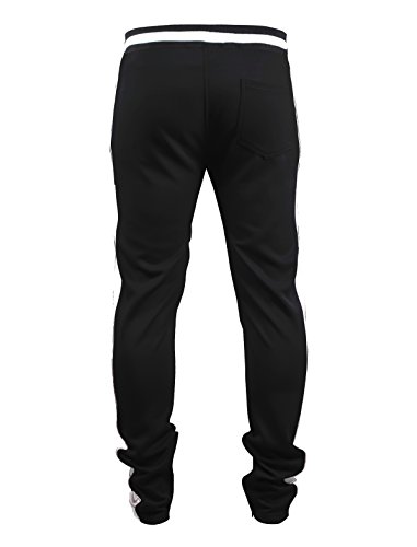 SCREENSHOTBRAND-P41901 Mens Activewear Premium Slim Fit Track Pants - Athletic Jogger Color Block Cut & Sew Sportswear Bottoms-Black-Medium