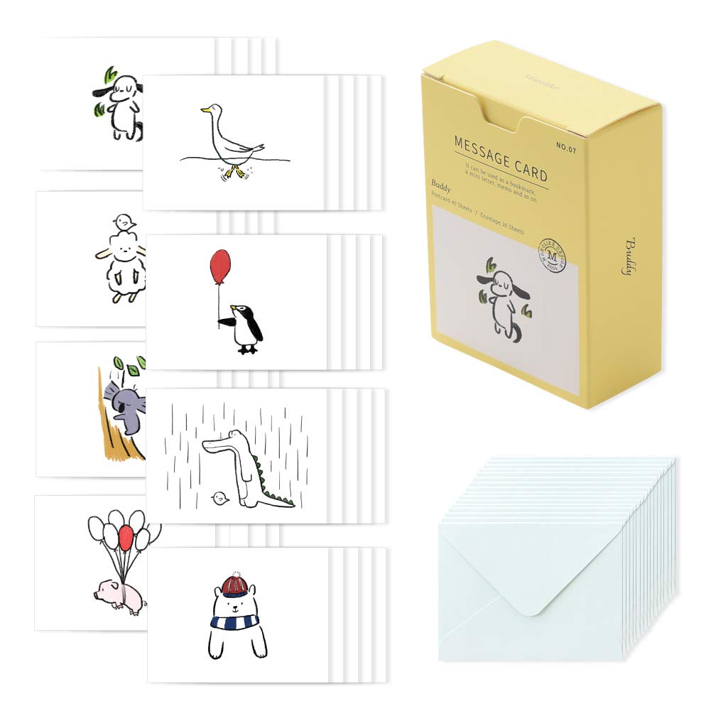 Monolike Message Buddy Card - Mix 40 Mini Single cards, 20 envelopes Package