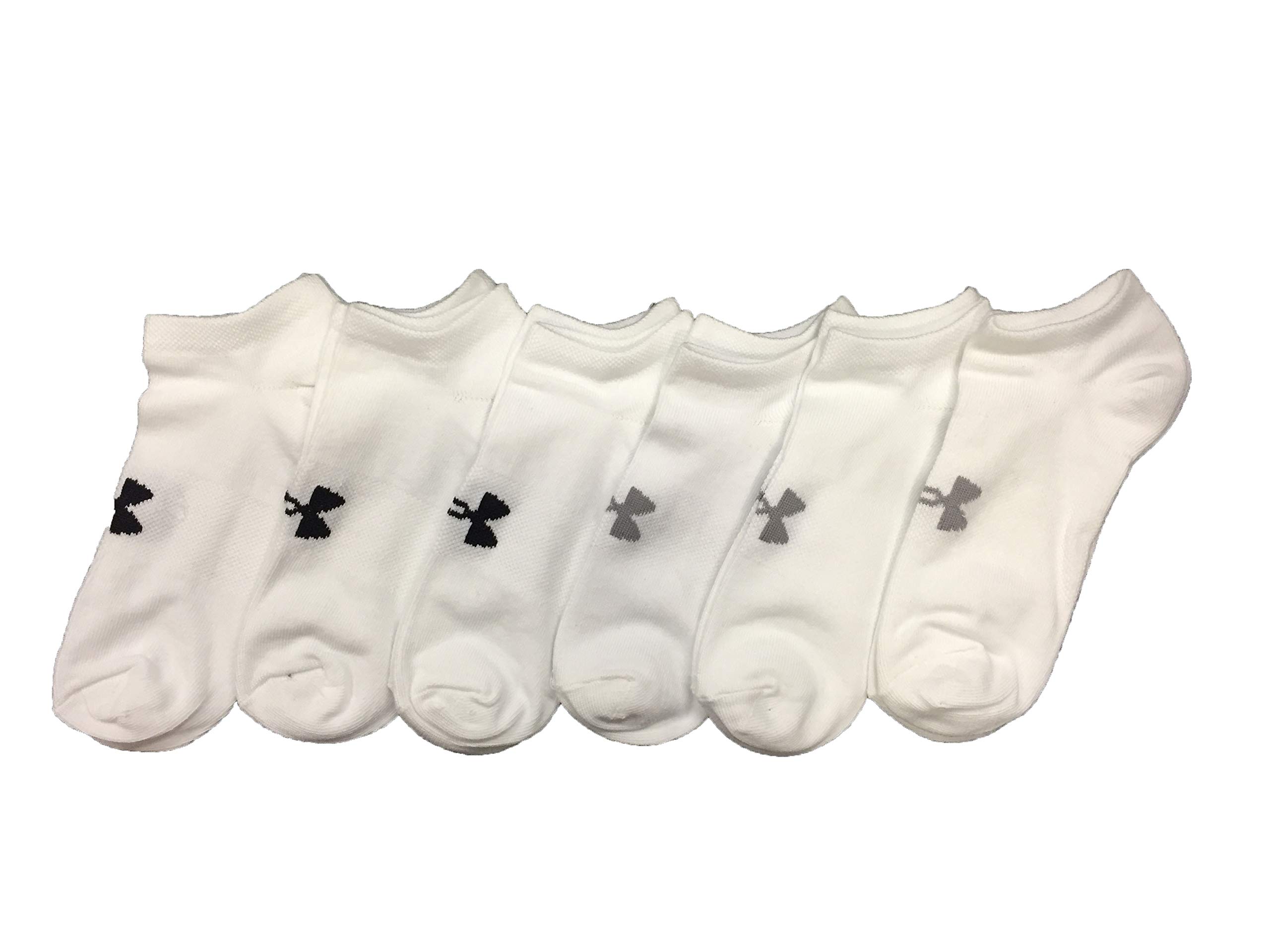 Under Armour Women`s Essential Training No Show Socks 6 Pack (White(U226X)/Black/Cool Grey, Medium)