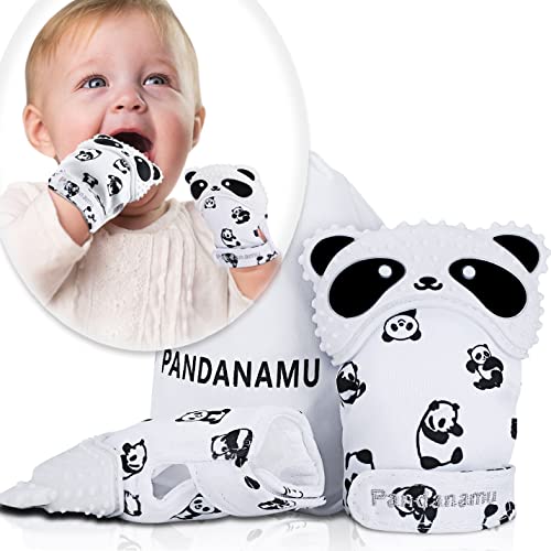 Baby Teething Mitten BPA-Free Panda Teething Mitts Teething Toy Infant Teether with Travel Bag(1 Pair)