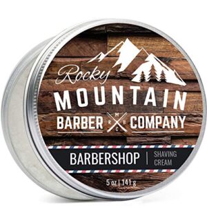 shaving cream for men - barbershop scent - thick lather for traditional and cartridge shaving by rocky mountain barber company - 5oz tin